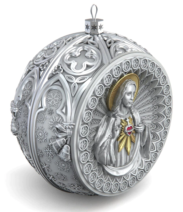 Gift set with balls and the icon "Mother of God of Kazan in red" made of silver, 6 balls